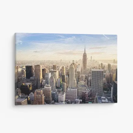 Quadro su tela tramonto su New York: skyline di Manhattan • Wallissimo®