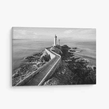 Quadro su tela faro solitario sulla scogliera con passerella • Wallissimo®