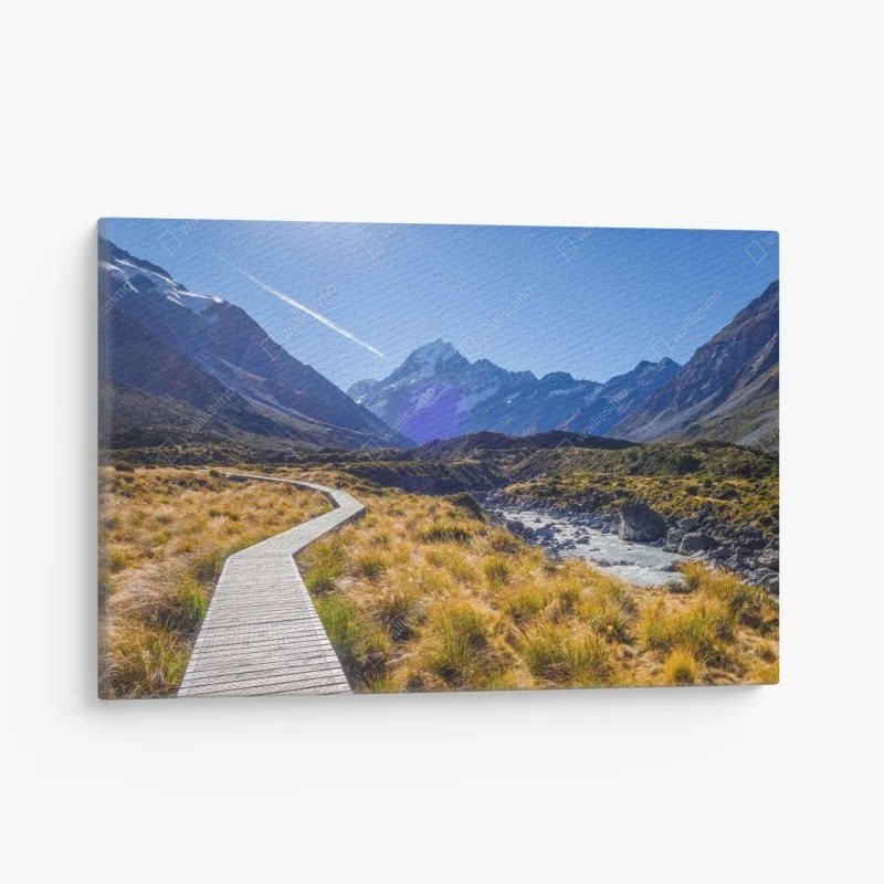 Quadro su tela sentiero panoramico nella Hooker Valley verso Aoraki Mount Cook