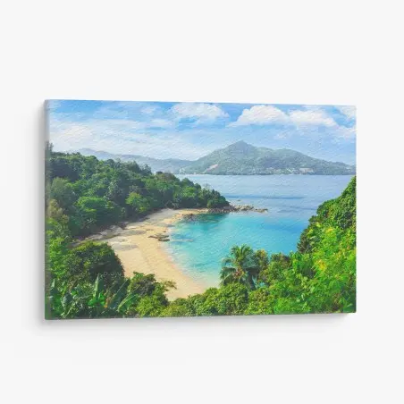 Quadro su tela baia tropicale dai toni turchesi • Wallissimo®
