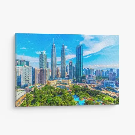 Quadro su tela panorama urbano di Kuala Lumpur con le torri Petronas • Wallissimo®