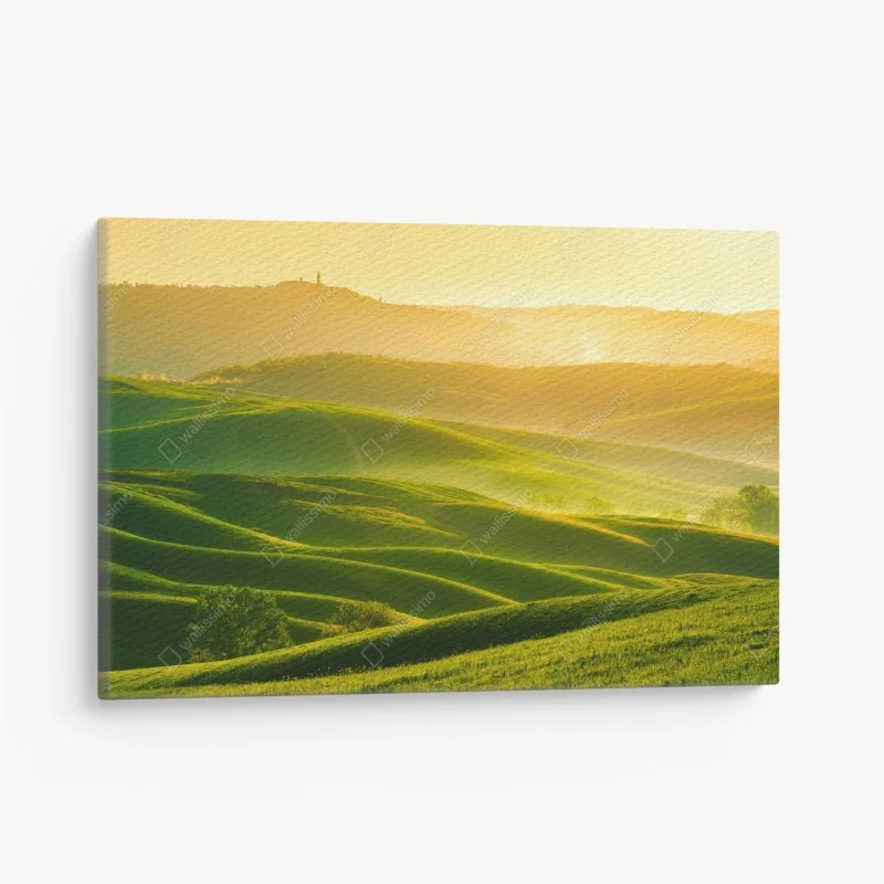 Quadro su tela morbide colline dorate all'alba