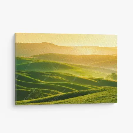 Quadro su tela morbide colline dorate all'alba • Wallissimo®