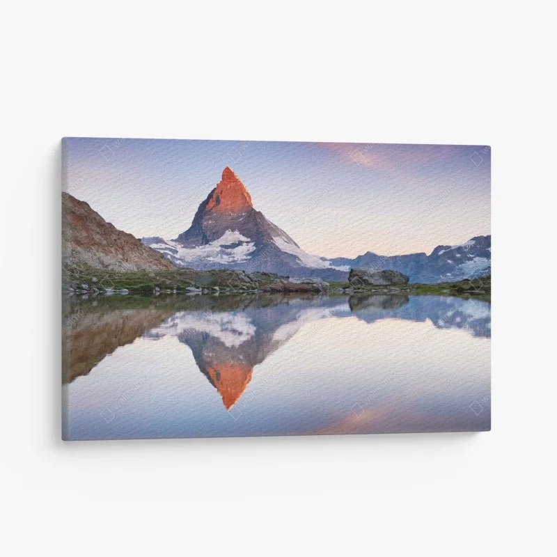 Quadro su tela alba sul Cervino: riflesso sul lago
