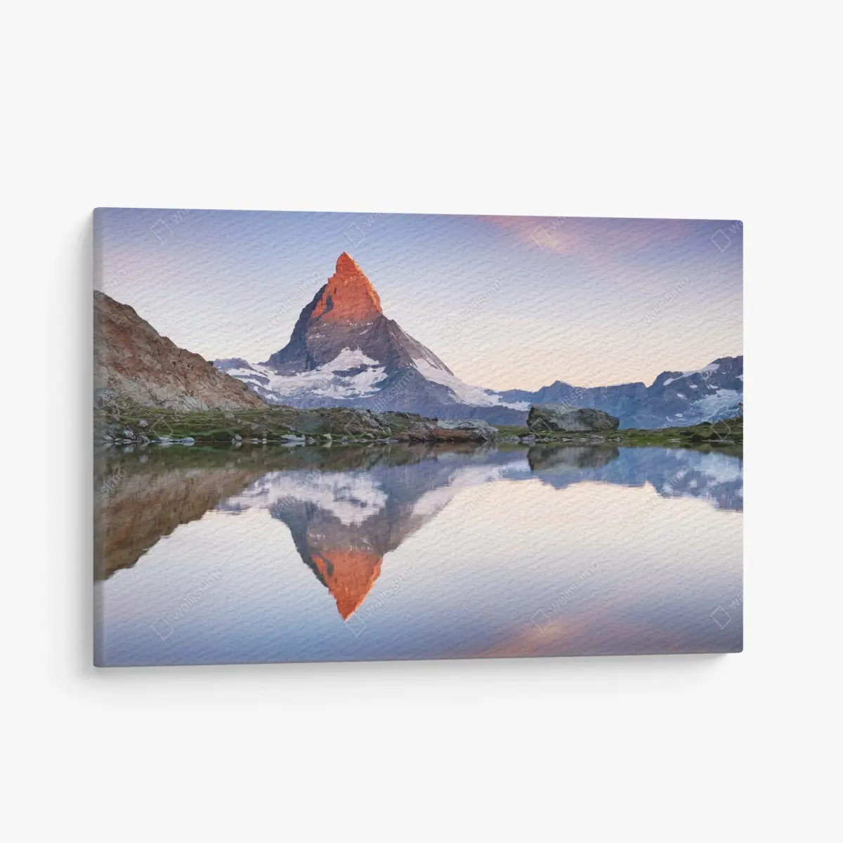 Quadro su tela alba sul Cervino: riflesso sul lago • Wallissimo®