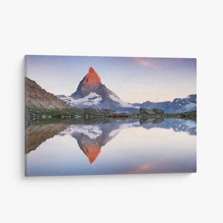 Quadro su tela alba sul Cervino: riflesso sul lago • Wallissimo®