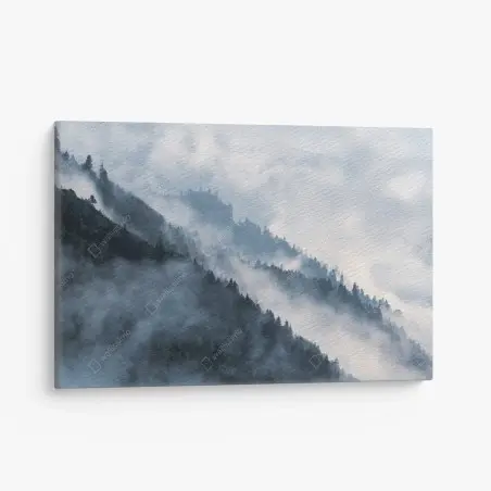 Quadro su tela foresta nebbiosa tra le vette • Wallissimo®