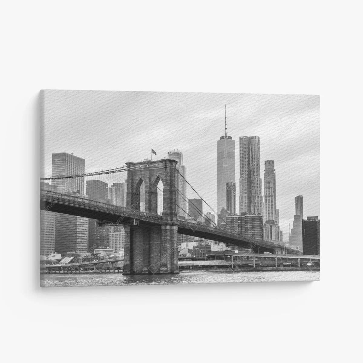 Quadro su tela stampa artistica in bianco e nero del ponte di Brooklyn e skyline di New York • Wallissimo® Quadro su tela stampa artistica in bianco e nero del ponte di Brooklyn e skyline di New York • Wallissimo®