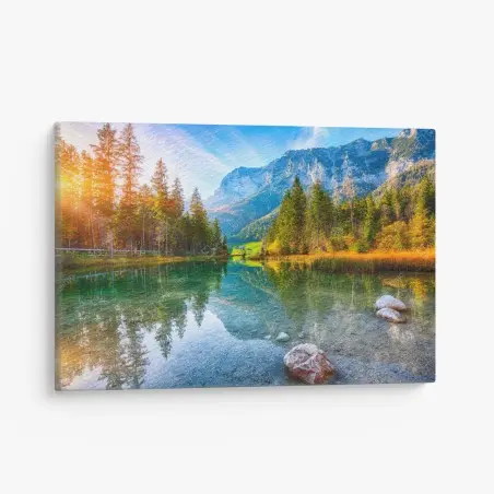 Quadro su tela tramonto autunnale sul lago Hintersee • Wallissimo®