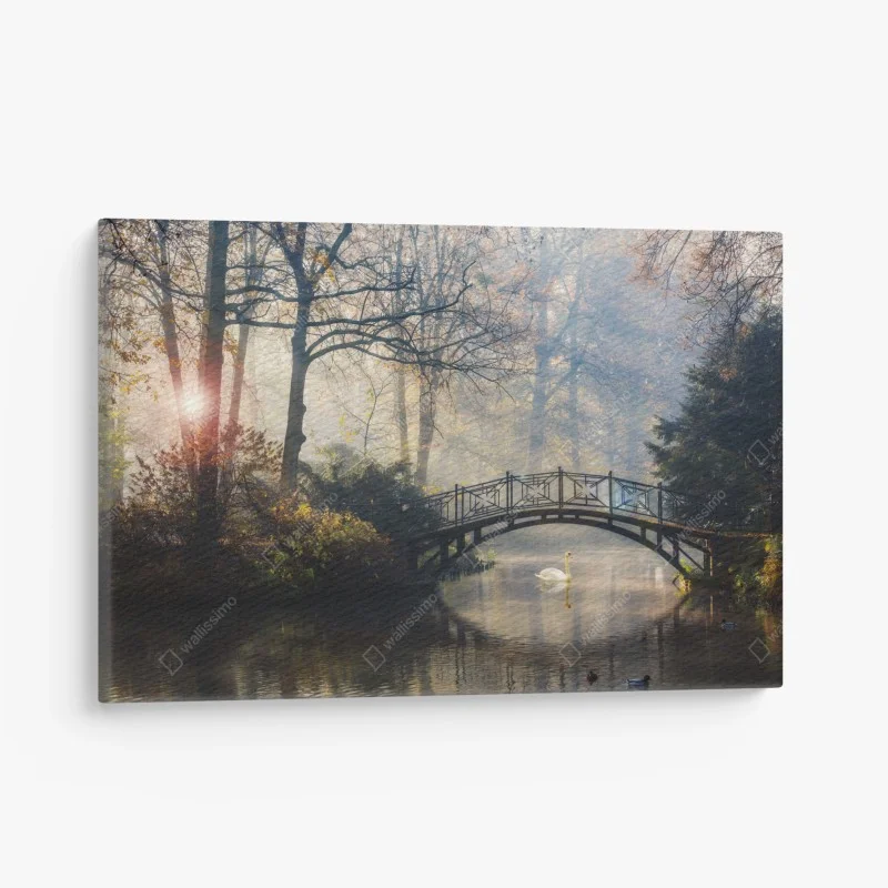 Quadro su tela ponte antico nella nebbia autunnale