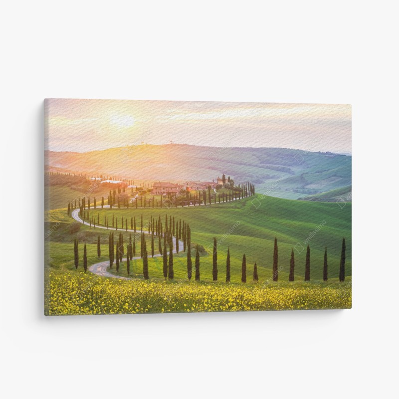 Quadro su tela paesaggio collinare all'alba