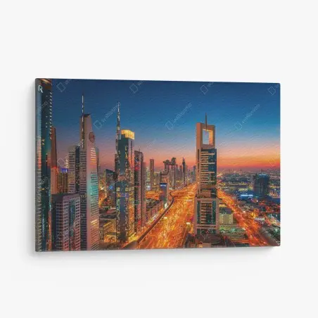 Quadro su tela panorama urbano notturno di Dubai • Wallissimo®