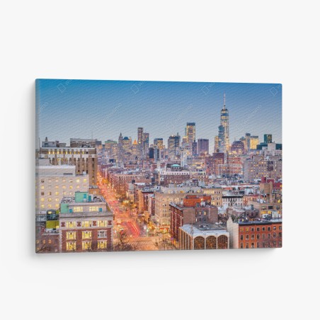 Quadro su tela tramonto su Manhattan: skyline di New York • Wallissimo®