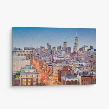 Quadro su tela tramonto su Manhattan: skyline di New York • Wallissimo®