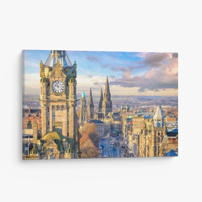 Quadro su tela veduta storica di Edimburgo al tramonto