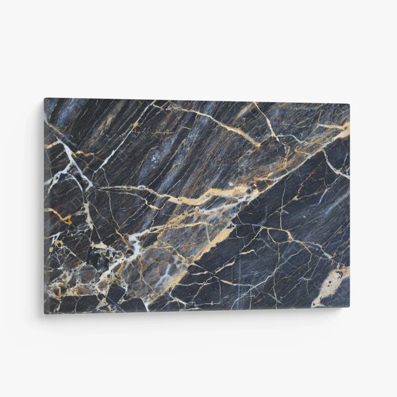 Quadro su tela marmo blu scuro con venature dorate e crema