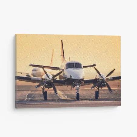 Quadro su tela aereo bimotore al tramonto • Wallissimo®