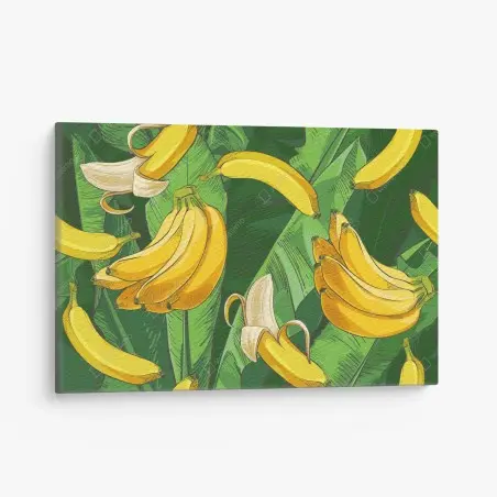 Quadro su tela motivo tropicale con banane e foglie • Wallissimo®