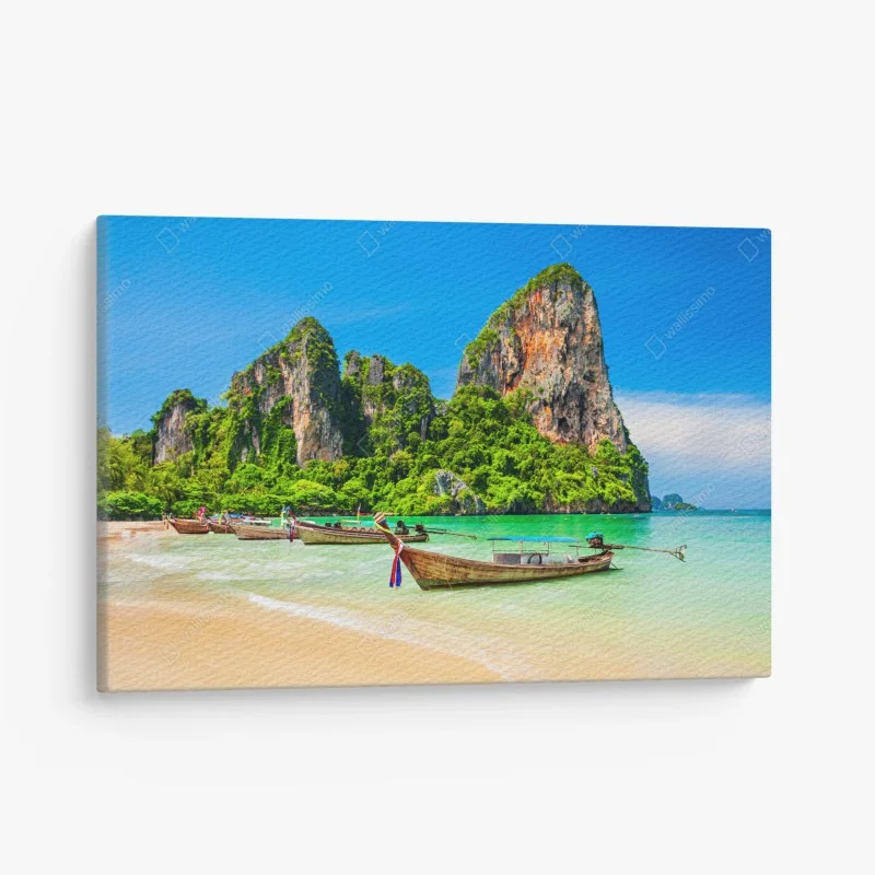 Quadro su tela oasi tropicale in Thailandia con barche tradizionali