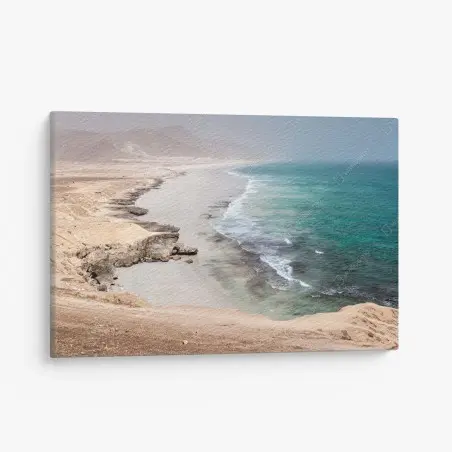 Quadro su tela orizzonte turchese: costa deserta e scogliere • Wallissimo®