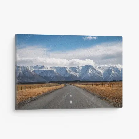 Quadro su tela strada verso le montagne innevate della Nuova Zelanda • Wallissimo®