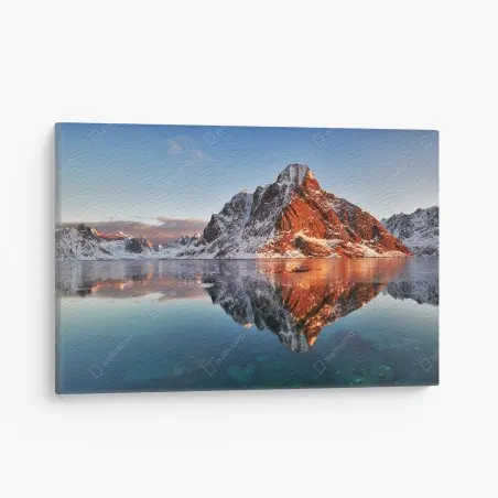 Quadro su tela alba dorata sulle montagne di Lofoten • Wallissimo®