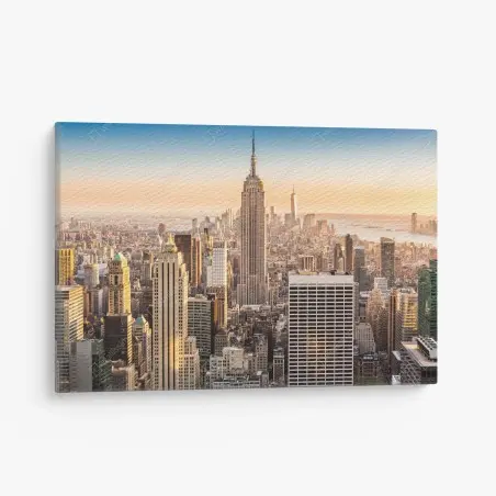 Quadro su tela vista aerea di New York al tramonto • Wallissimo®
