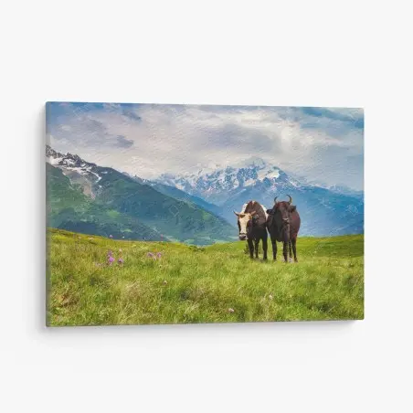 Quadro su tela mucche al pascolo sulle Alpi • Wallissimo®