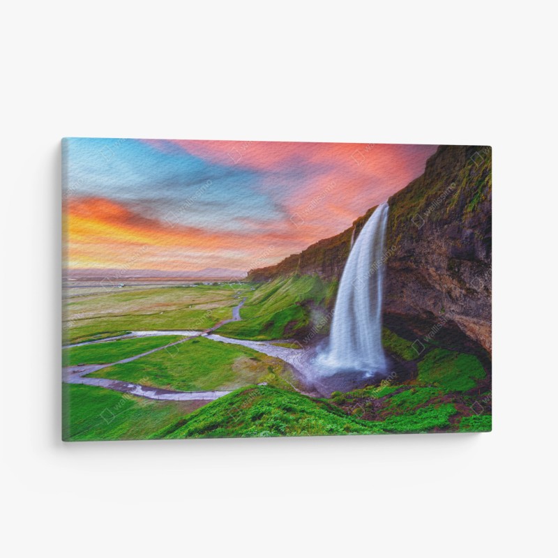 Quadro su tela cascata al tramonto a Seljalandsfoss
