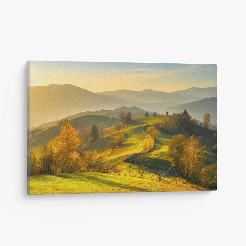 Quadro su tela paesaggio autunnale sulle colline al tramonto