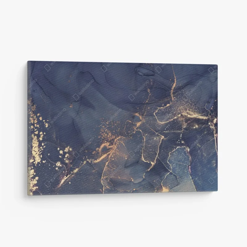 Quadro su tela astratto blu notte con venature dorate
