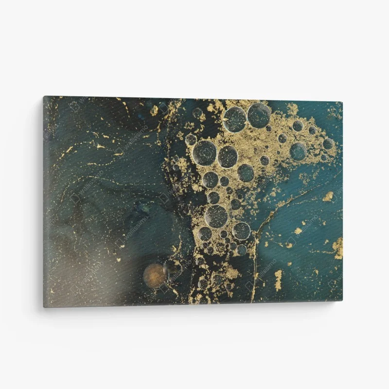Quadro su tela oro liquido su blu petrolio, texture astratta