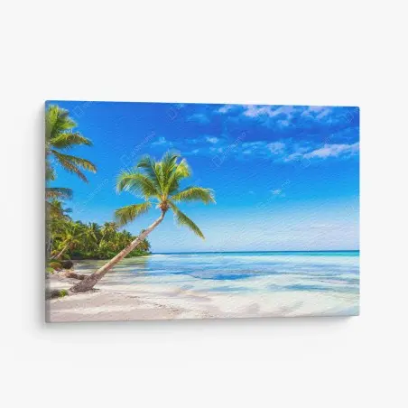 Quadro su tela paesaggio tropicale con palma inclinata sul mare • Wallissimo®