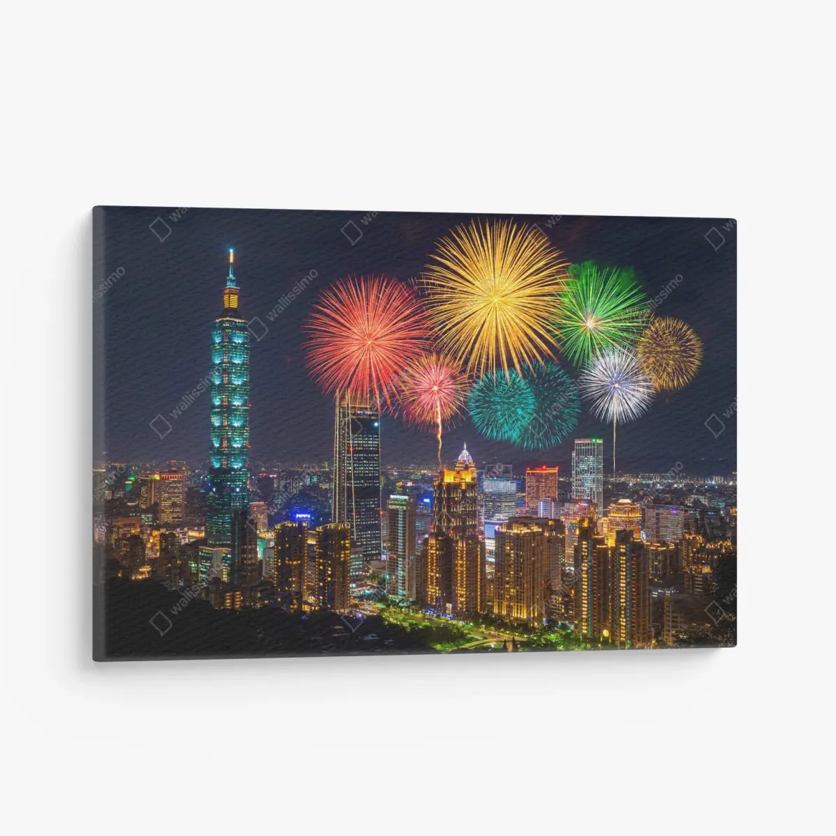 Quadro su tela notte di fuochi d'artificio su Taipei • Wallissimo®