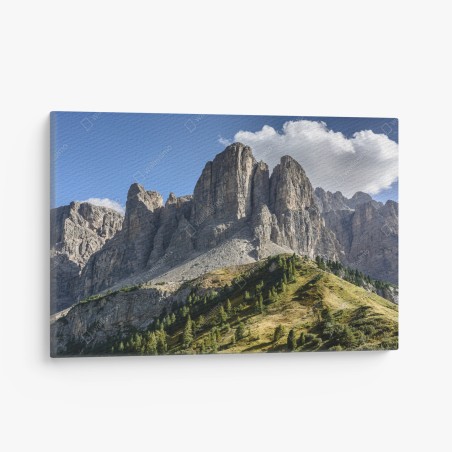 Quadro su tela panorama alpino: cime rocciose e prati verdi • Wallissimo®