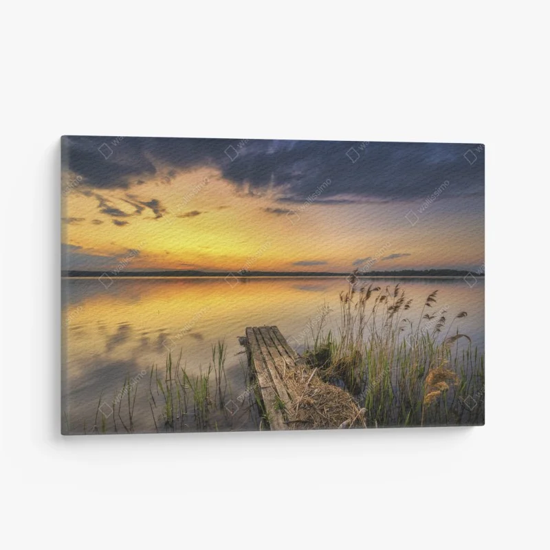 Quadro su tela tramonto dorato sul lago