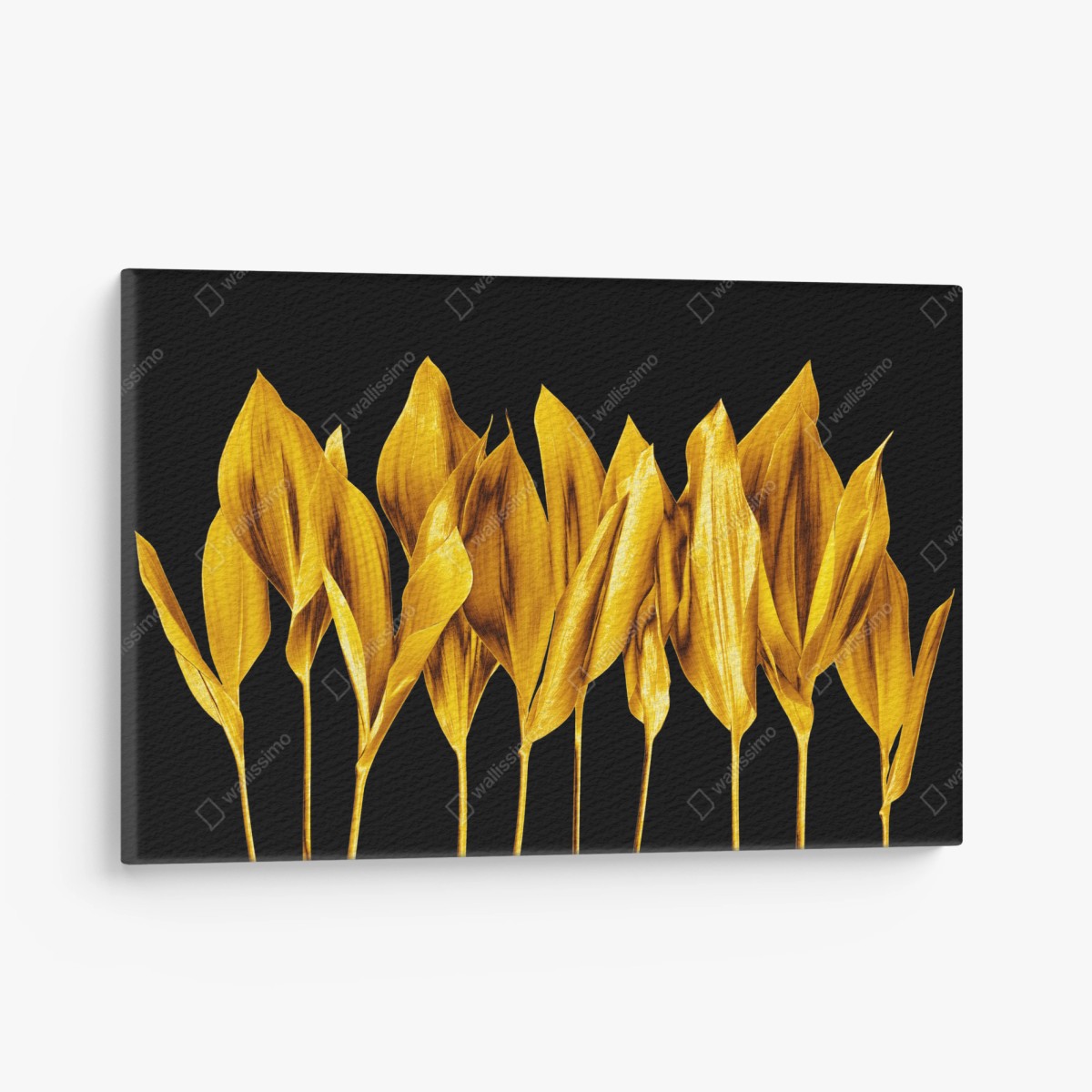 Quadro su tela foglie dorate su sfondo nero • Wallissimo®