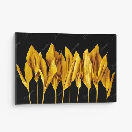 Quadro su tela foglie dorate su sfondo nero • Wallissimo®