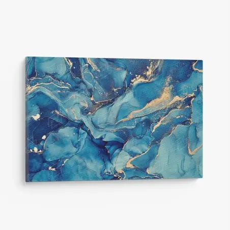 Quadro su tela onde dorate su fondo blu • Wallissimo®