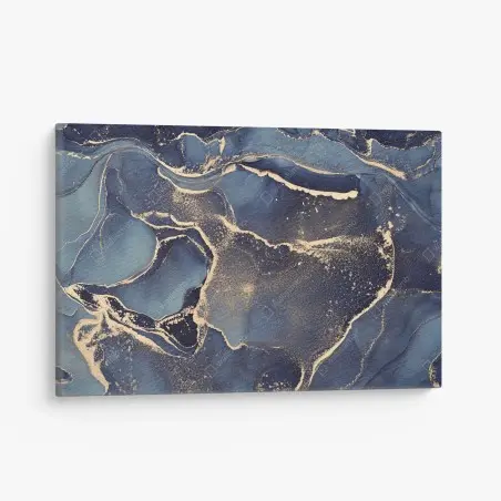 Quadro su tela onde dorate nel blu profondo • Wallissimo®