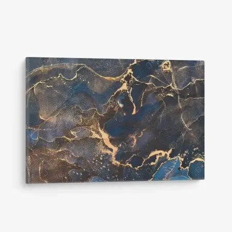 Quadro su tela correnti dorate: paesaggio astratto in inchiostro • Wallissimo®