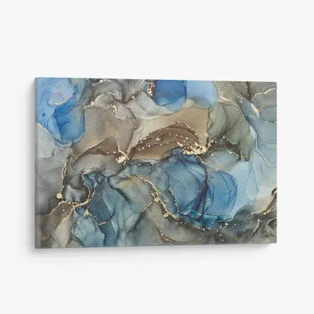 Quadro su tela correnti di inchiostro blu con venature dorate • Wallissimo®