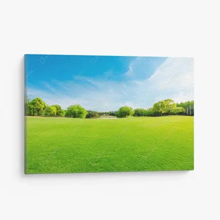 Quadro su tela paesaggio primaverile: prato verde e alberi • Wallissimo®