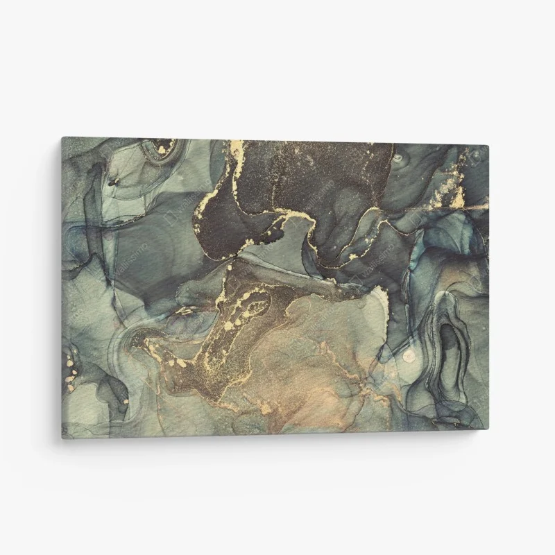 Quadro su tela astratto fluido con riflessi dorati