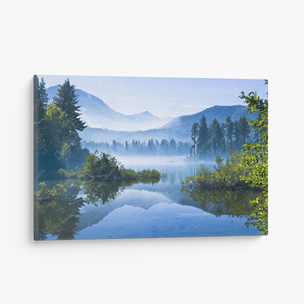 Quadro su tela paesaggio di lago montano all'alba • Wallissimo®