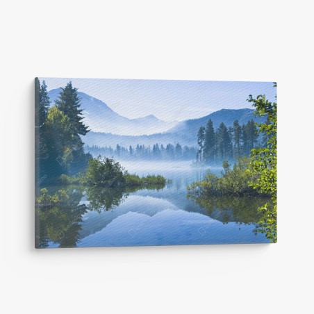 Quadro su tela paesaggio di lago montano all'alba • Wallissimo®