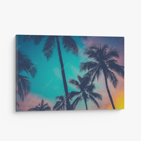 Quadro su tela tramonto retrò con palme alle Hawaii • Wallissimo®