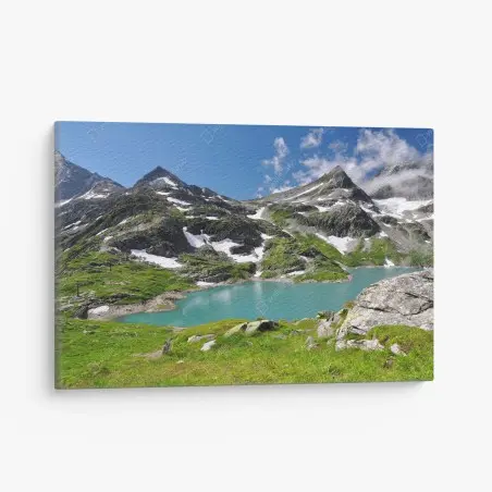 Quadro su tela lago alpino turchese tra le montagne • Wallissimo®