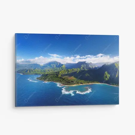 Quadro su tela panorama costiero tropicale con montagne e oceano • Wallissimo®