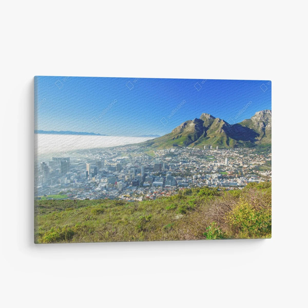 Quadro su tela panorama urbano con montagne e oceano • Wallissimo® Quadro su tela panorama urbano con montagne e oceano • Wallissimo®